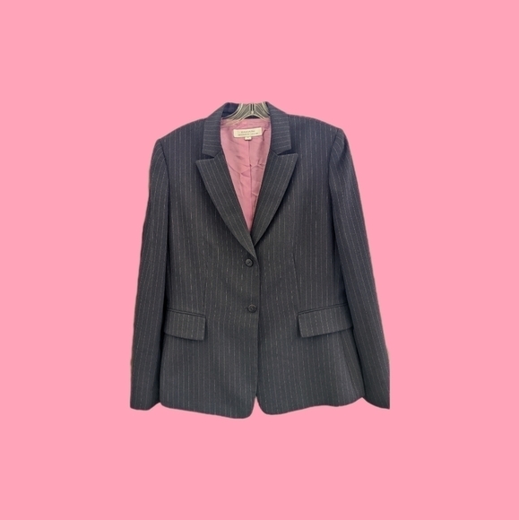 Tahari Gray w/pink Pinstriped Jacket Size 14 GUC - Picture 1 of 3